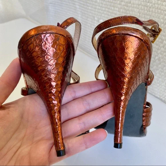 Anthropologie 8/9 Copper Snake Print Leather Heels - Picture 3 of 8
